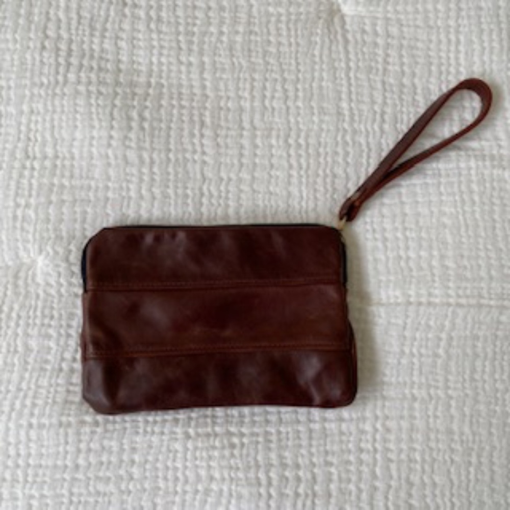 Brown Leather Zip Pouch Wristlet